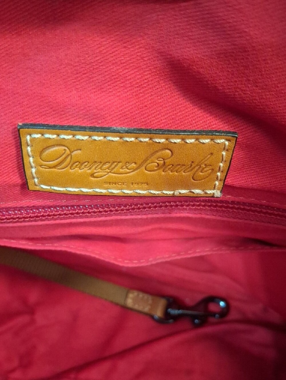 Dooney & Bourke Charli Red Leather Satchel with Brown Trim and Handles - Picture 13 of 14